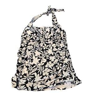 Lands End Womens Black White Floral Halter Tankini Swim Top Size‎ 8 Padded NEW